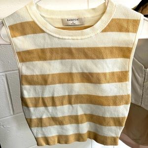 NWOT beige + white striped Babaton Sculpt Knit Muscle Cropped Tank in small